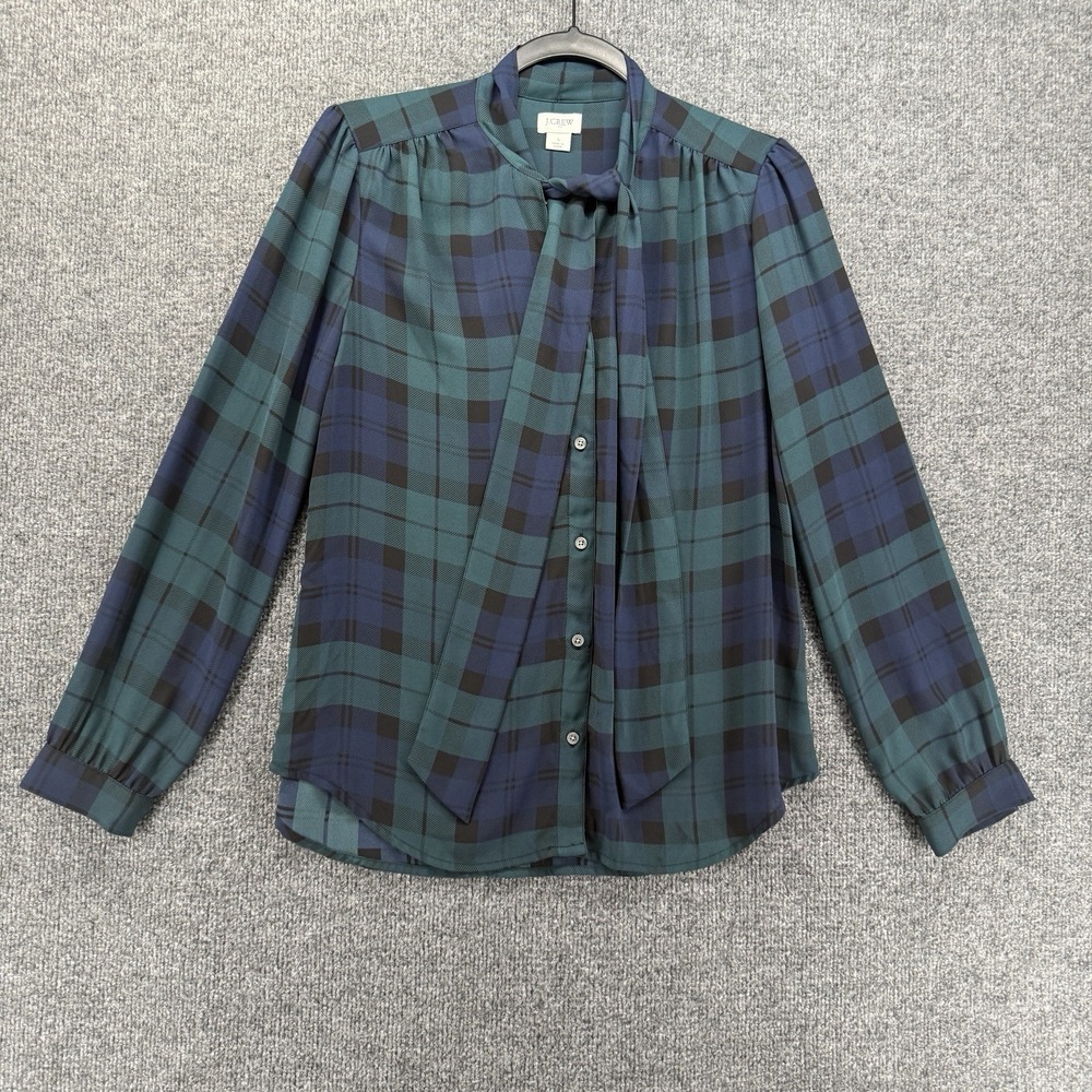 J Crew Top Womens S Green Blue Plaid Button Up Old Money Quiet Luxury Classic